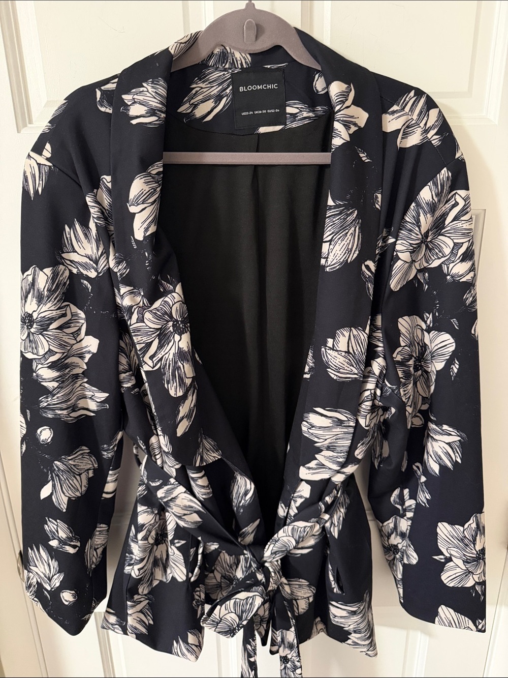 BloomChic Plus Floral Botanical Print Lightweight Belted Blazer Jacket 22/24